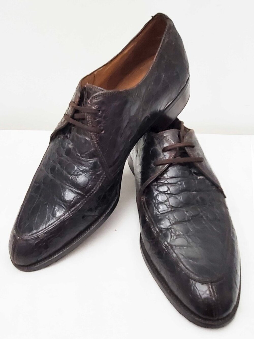 Vintage 50s Men's Brown Genuine Alligator Split Toe Oxfords Shoes 8.5